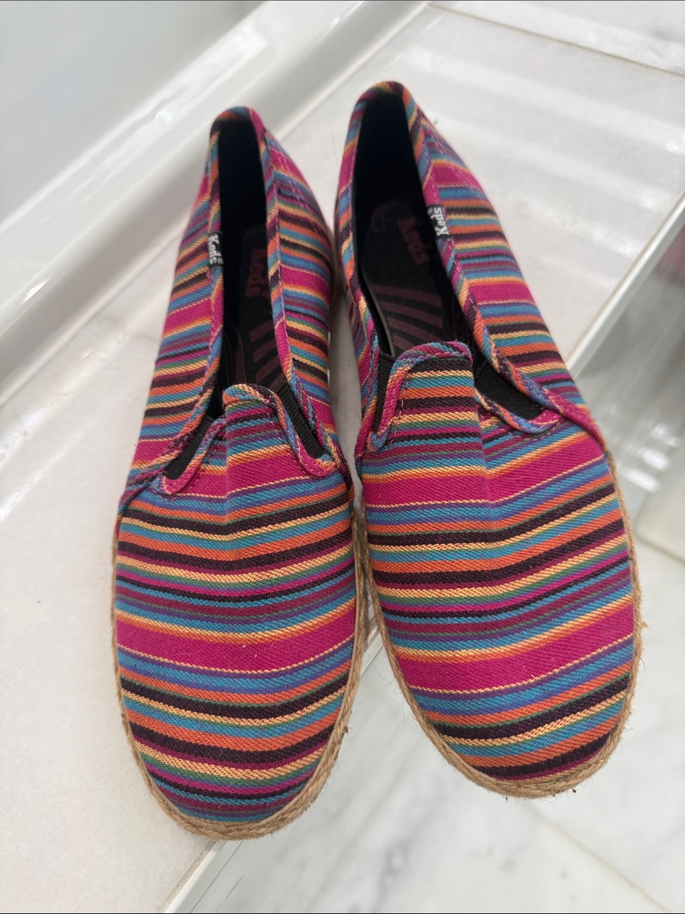 Keds Multicolor Striped Espadrilles — Pink, Blue, Orange, Brown 8.5